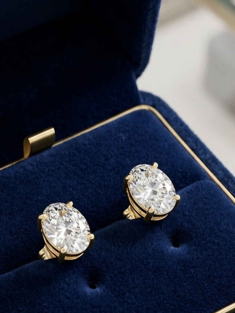 Moissanite 2 CTW Oval Solitaire Stud Earrings - Gold